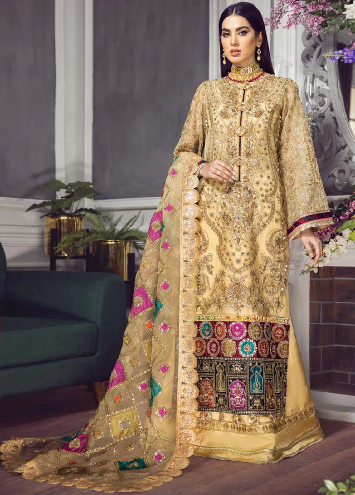 Ezra Embroidered Organza Suits Unstitched 3 Piece Dhanak 08 - Wedding Collection