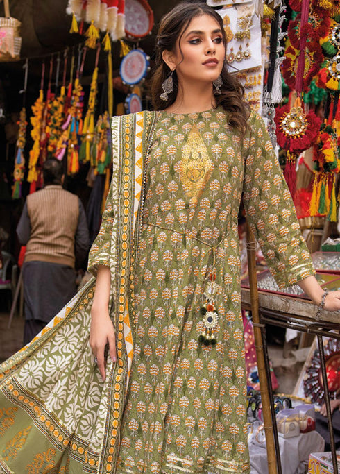 3PC silver Printed Lawn Unstitched Suit with Embroidered zari Dupatta  FE-32061 | GulAhmed