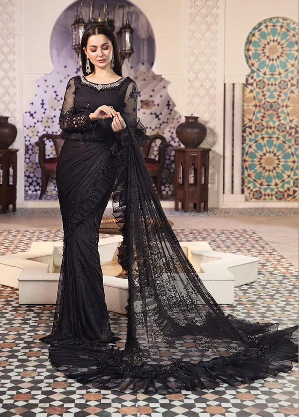 Maria B Embroidered Chiffon Unstitched Saree MB22C D6 - Luxury Collection