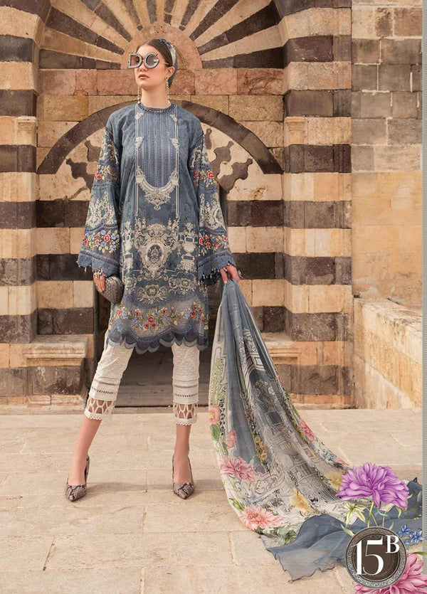Maria B Embroidered Lawn Suits Unstitched 3 Piece MB21L 15-B - Summer Collection
