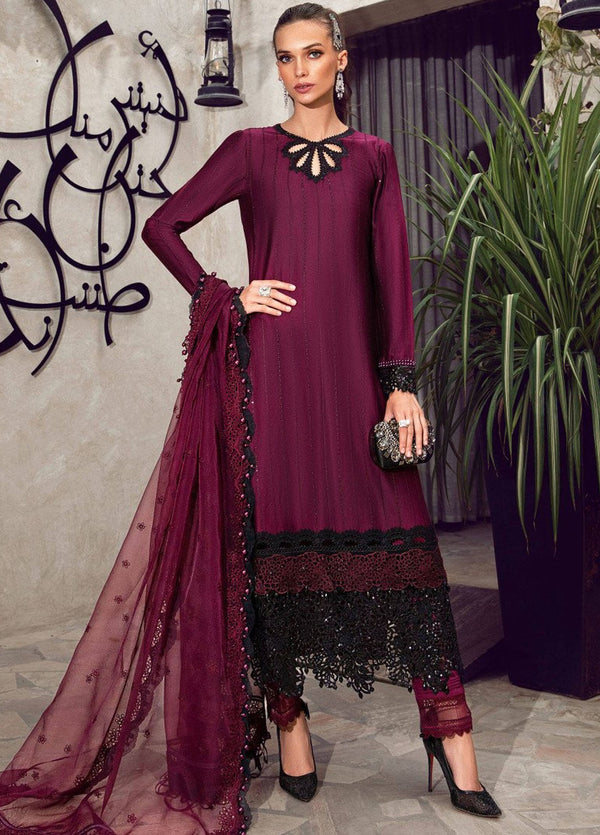 Sateen By Maria B Embroidered Cotton Satin Suits Unstitched 3 Piece MB22S D1 - Luxury Collection