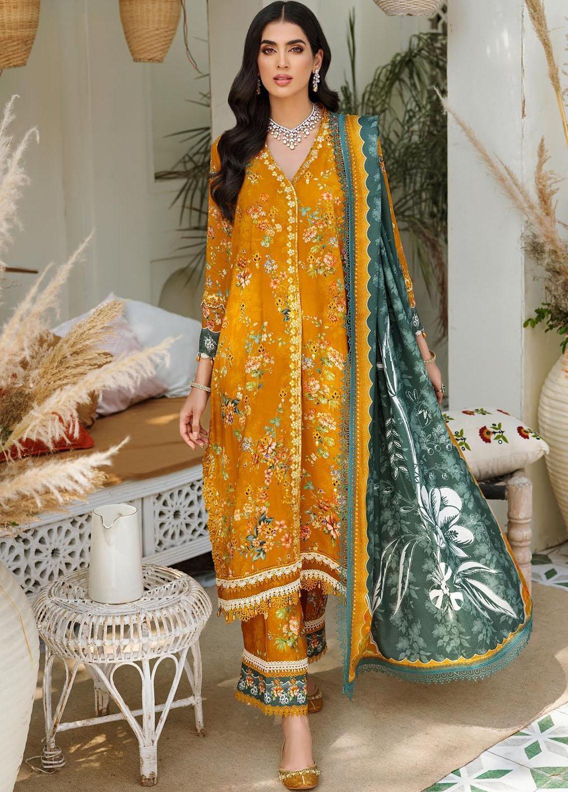 Noor By Saadia Asad Embroidered Linen Suits Unstitched 3 Piece NSA22W D1-B - Winter Collection