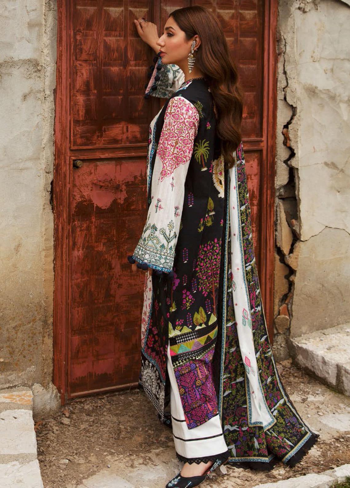 Elan Embroidered Lawn Suits Unstitched 3 Piece EL21OR EL21-01-A Melike - Summer Collection